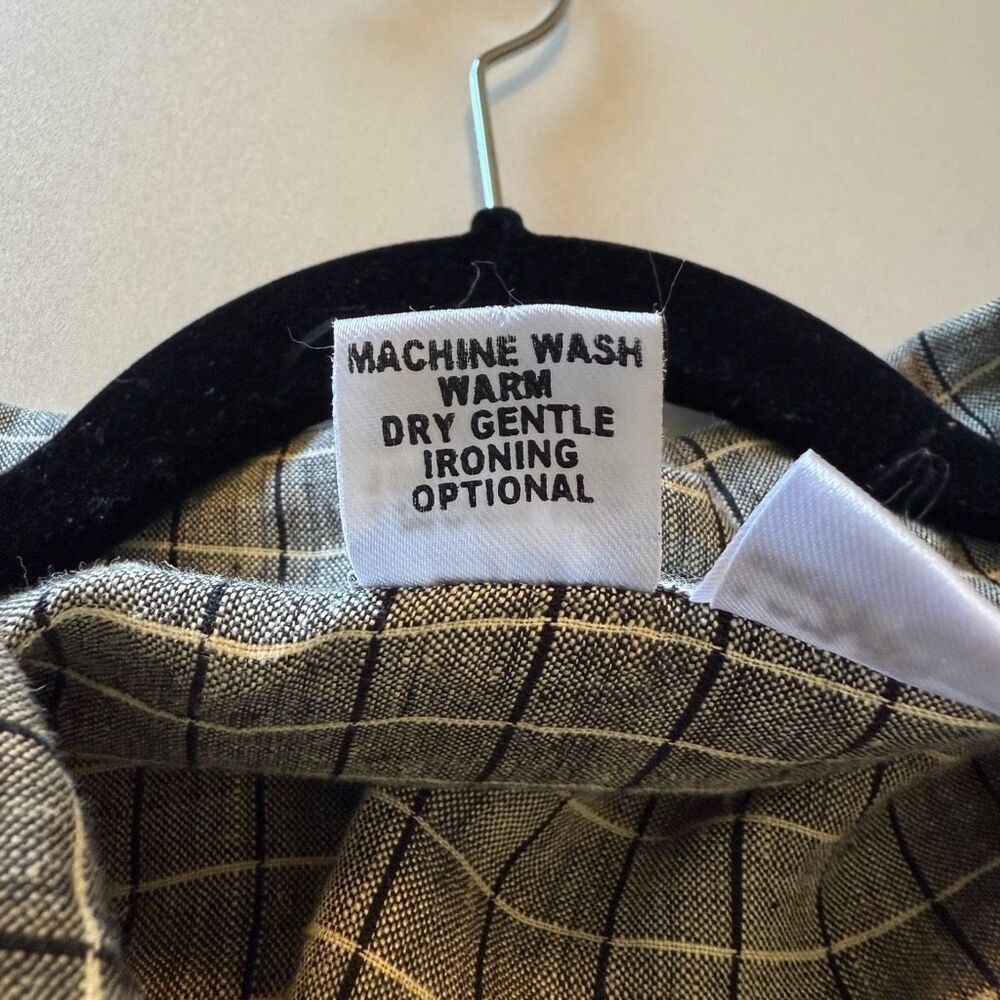 Vintage Flax by Joanne Engelhart Linen Windowpane Plaid Convertible Slv Top Sz S - Picture 8 of 13